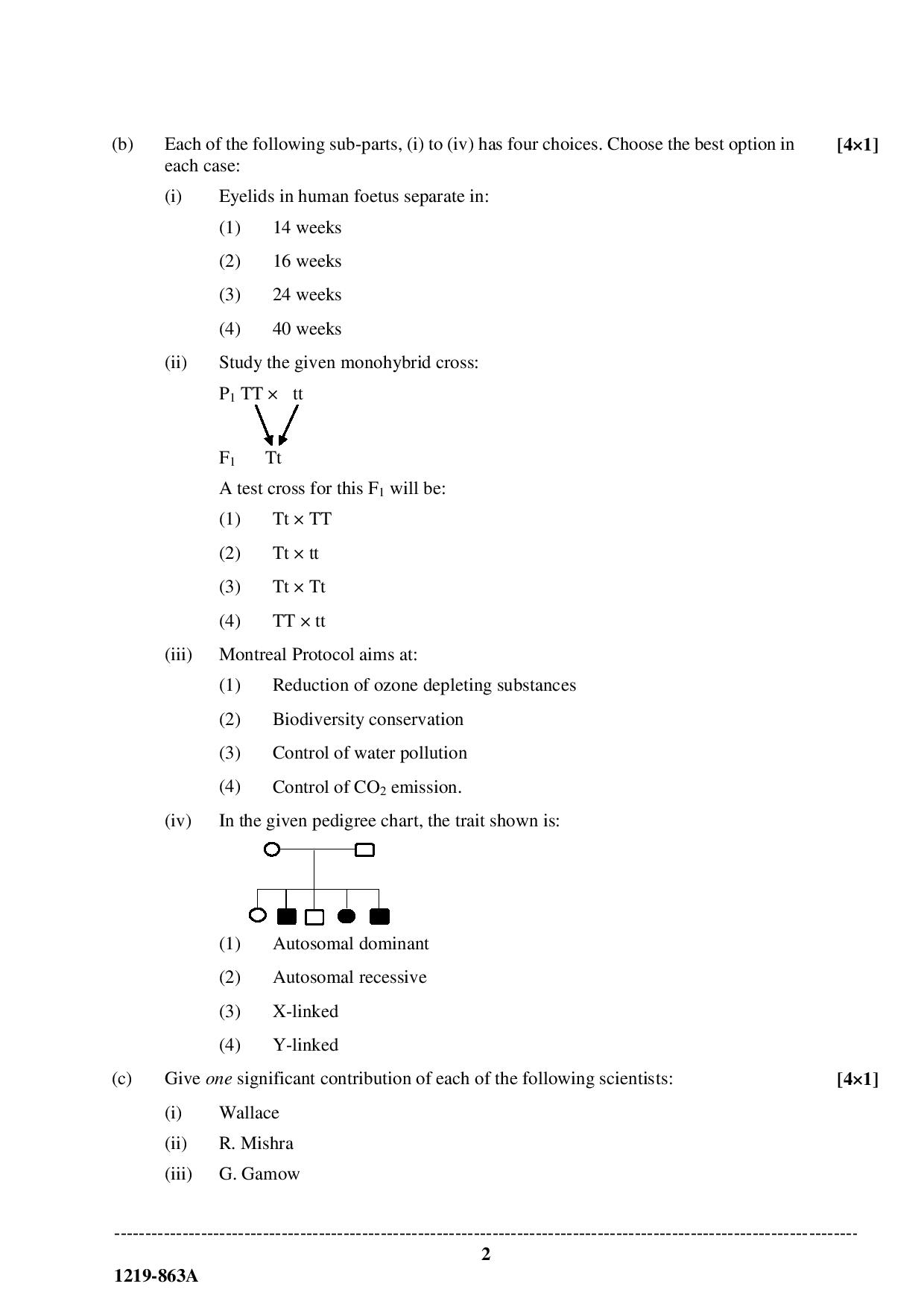 ISC Class 12 Biology 2019 Question Paper