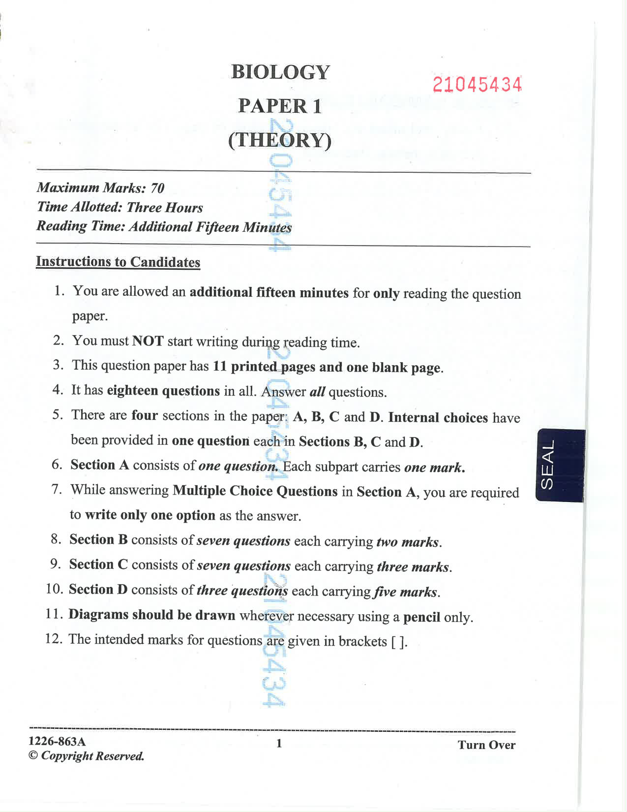 ISC 2026 Biology Question Paper for Class 12 — page 1