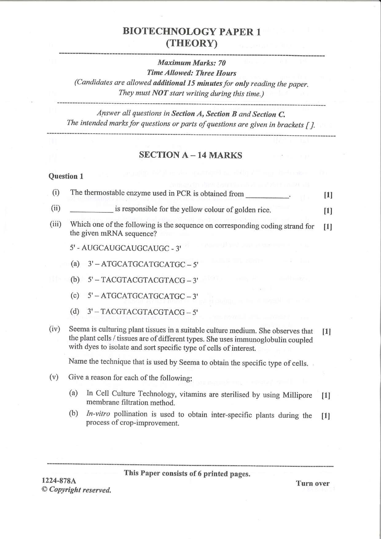 ISC 2024 Biotechnology Question Paper for Class 12 — page 1