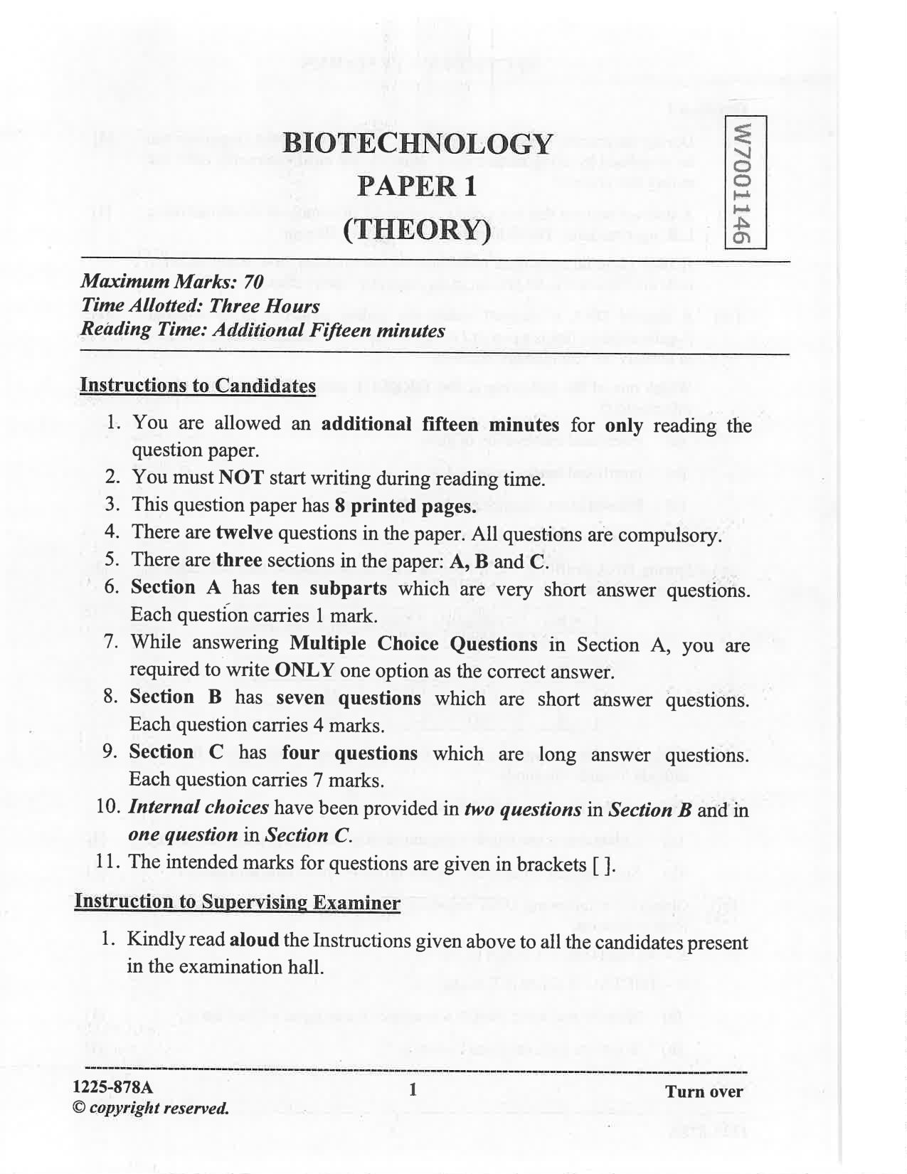 ISC 2025 Biotechnology Question Paper for Class 12 — page 1