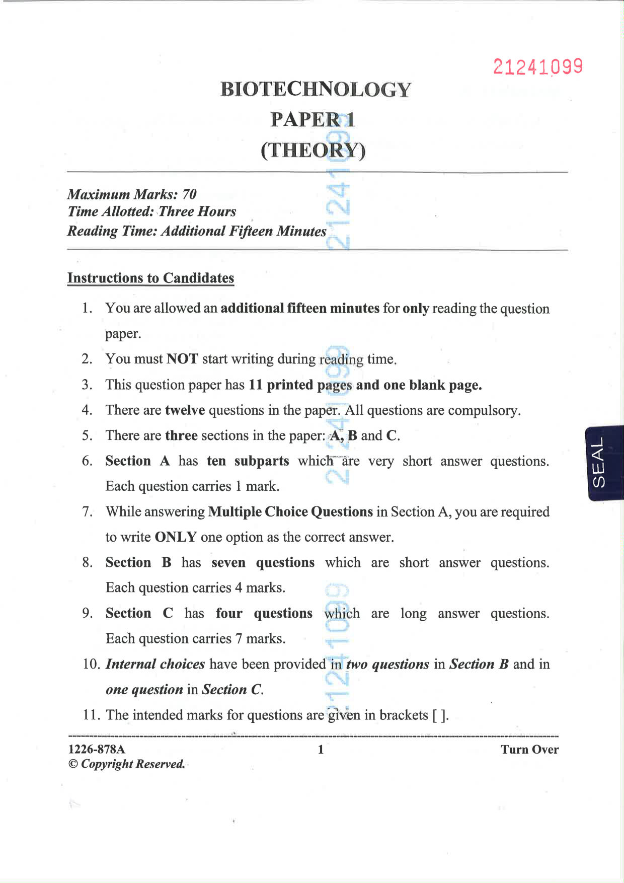 ISC 2026 Biotechnology Question Paper for Class 12 — page 1