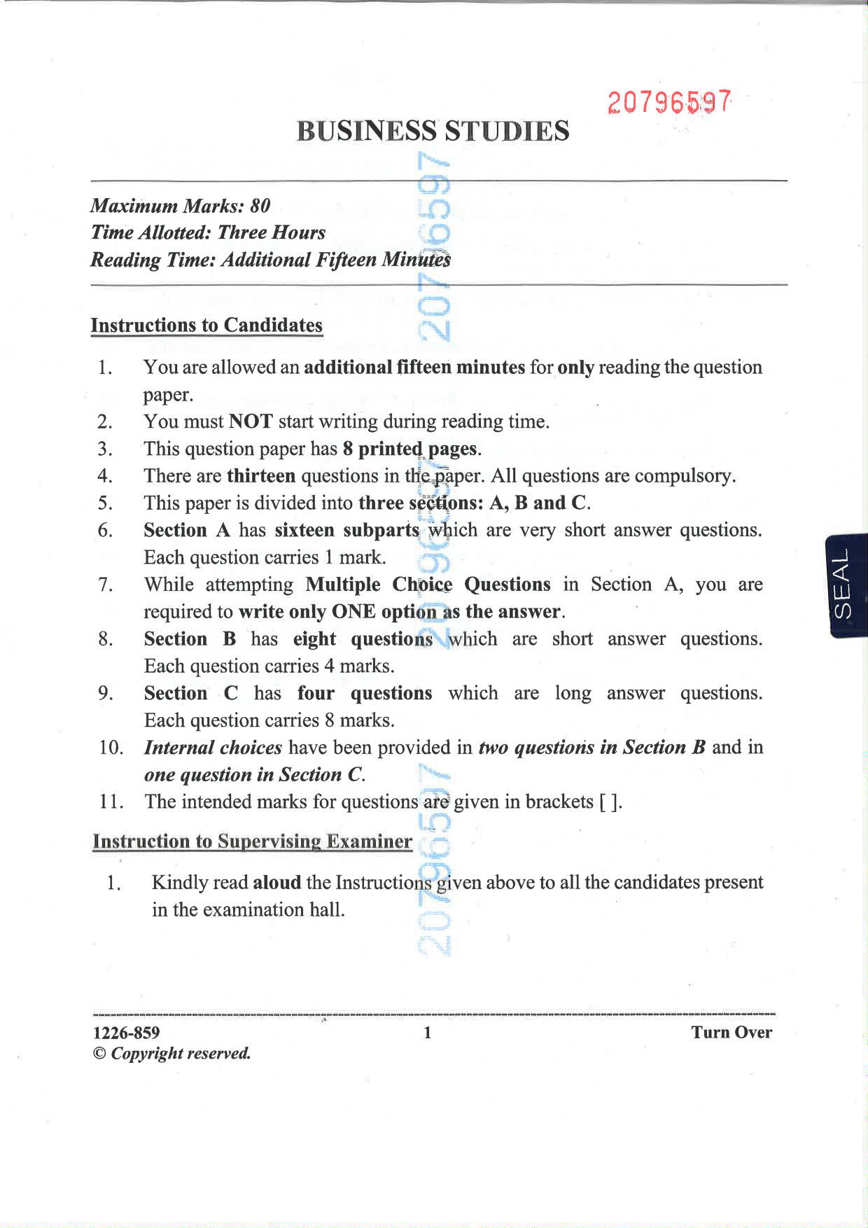 ISC 2026 Business Studies Question Paper for Class 12 — page 1