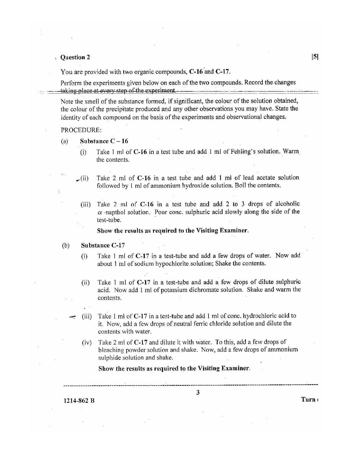 ISC Class 12 Chemistry Practical 2014 Question Paper