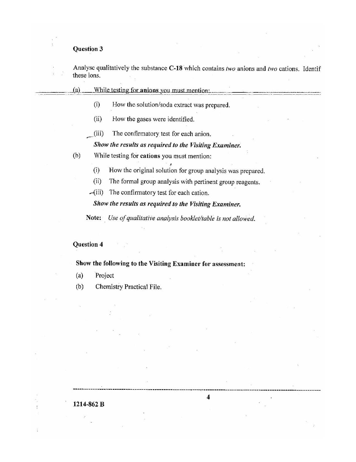 ISC Class 12 Chemistry Practical 2014 Question Paper