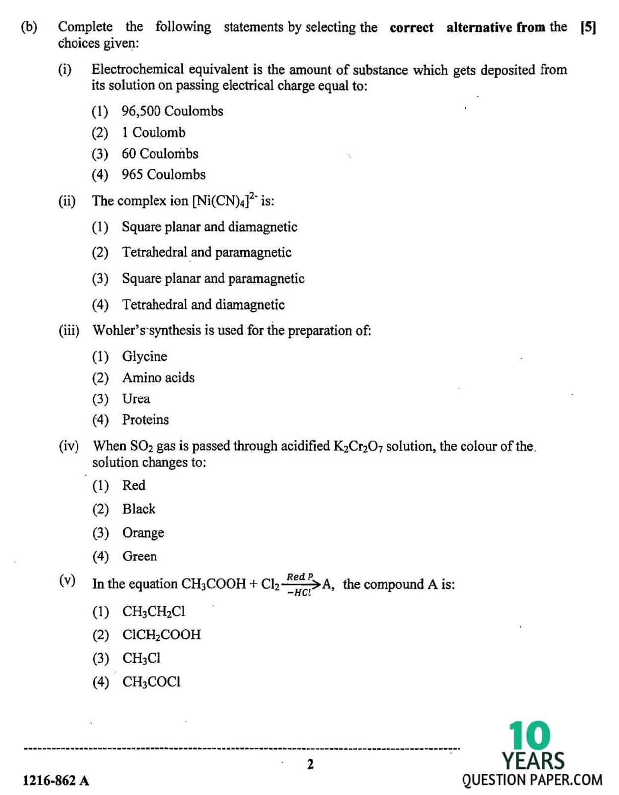 ISC Class 12 Chemistry 2016 Question Paper