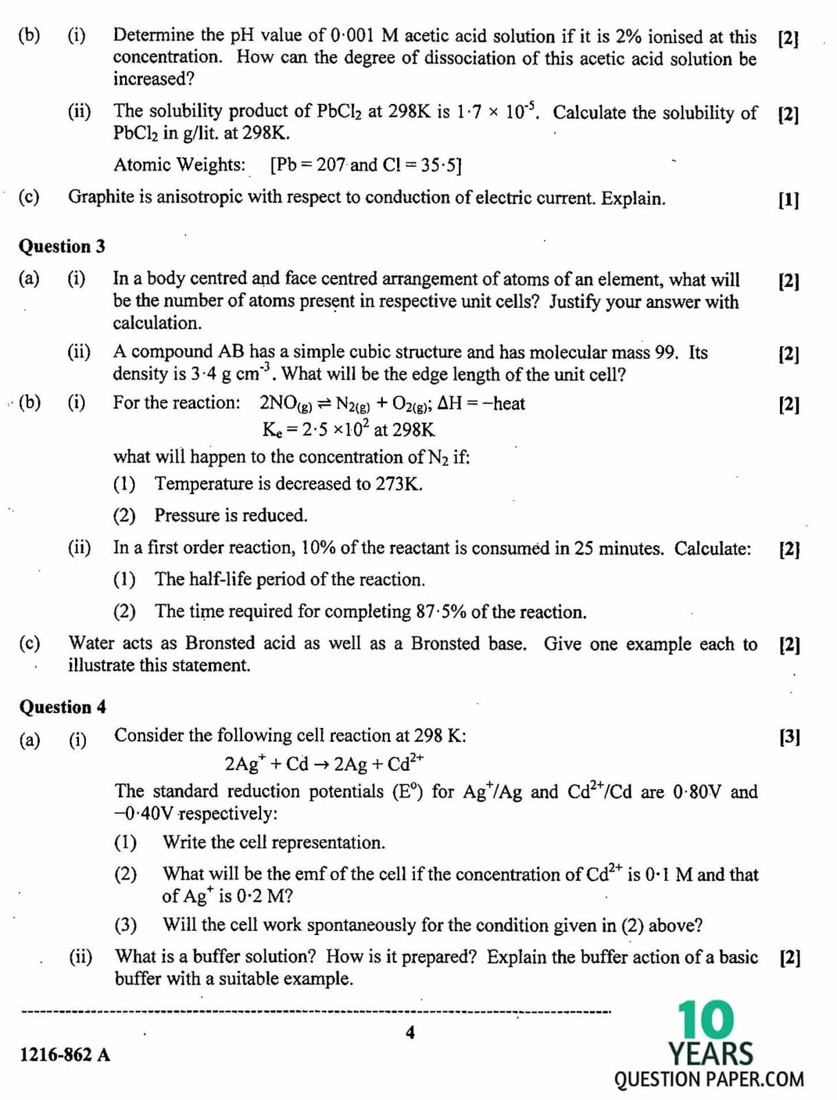 ISC Class 12 Chemistry 2016 Question Paper