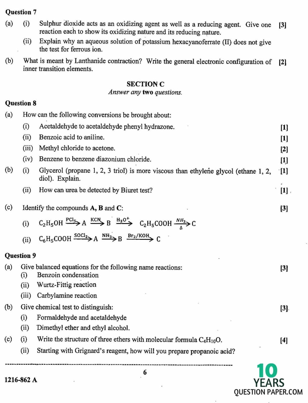 ISC Class 12 Chemistry 2016 Question Paper