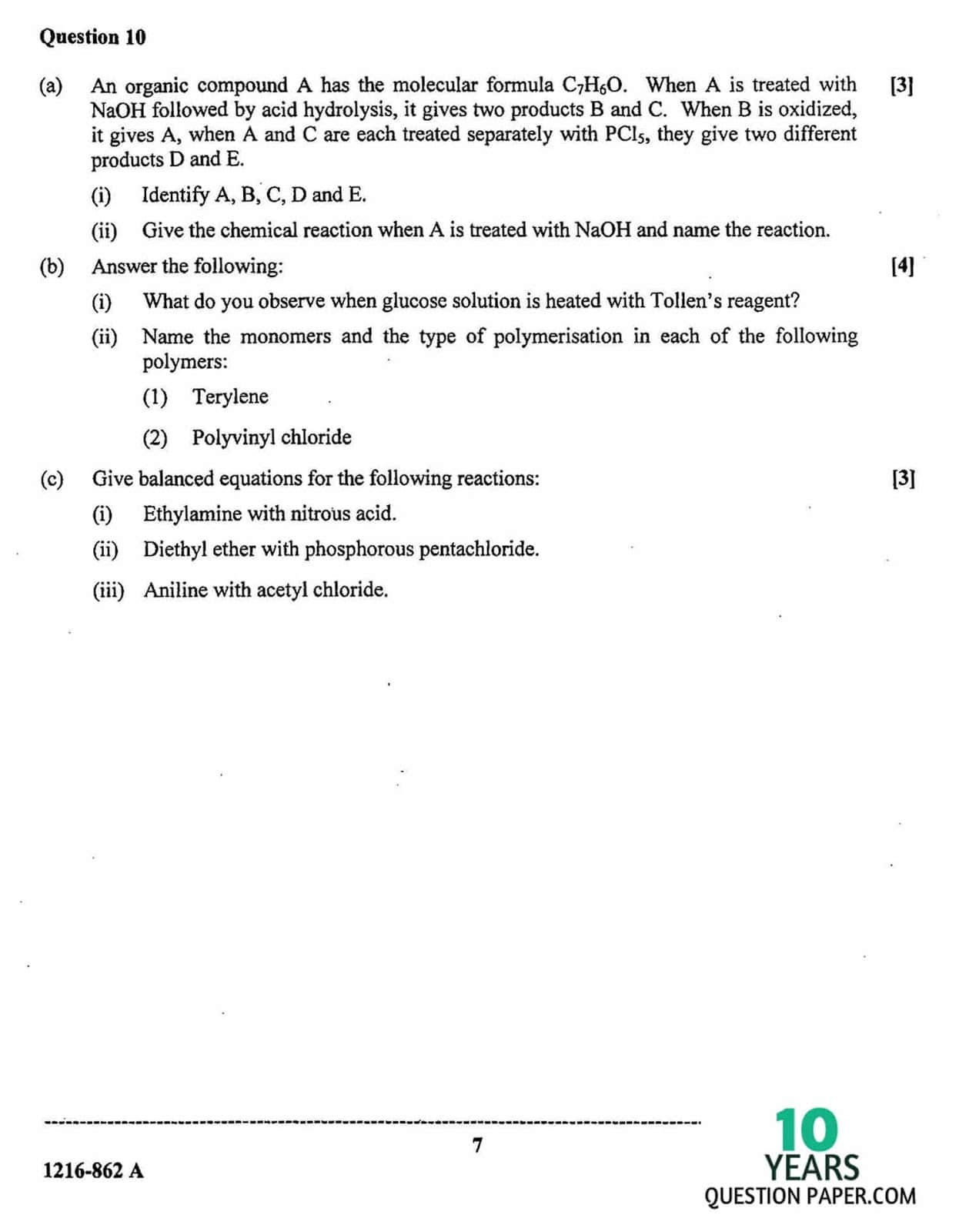 ISC Class 12 Chemistry 2016 Question Paper