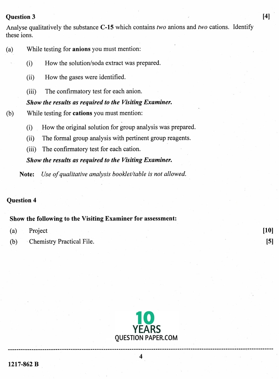 ISC Class 12 Chemistry Practical 2017 Question Paper