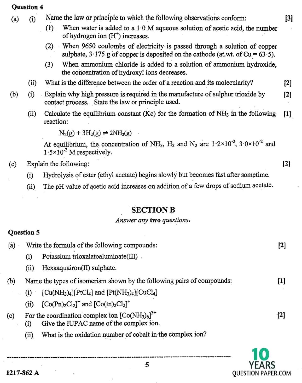 ISC Class 12 Chemistry 2017 Question Paper