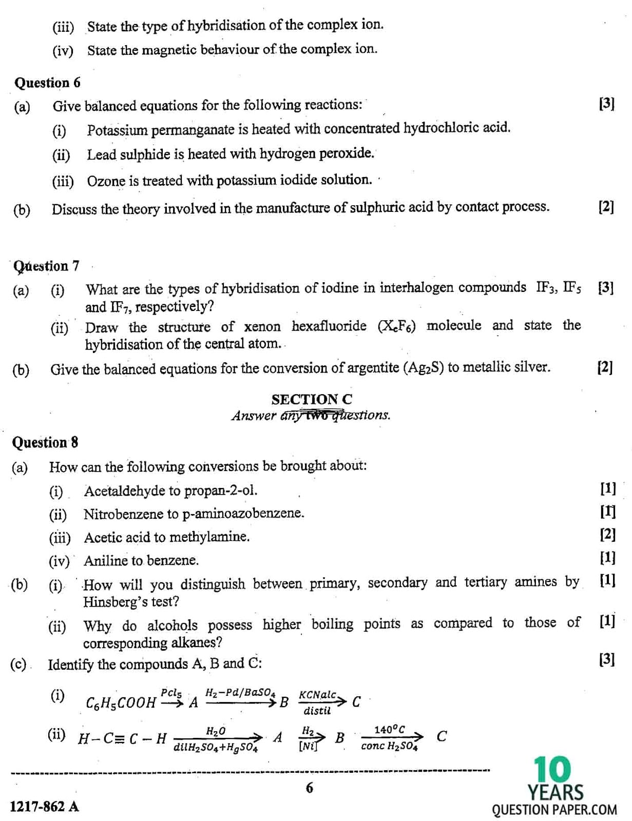 ISC Class 12 Chemistry 2017 Question Paper