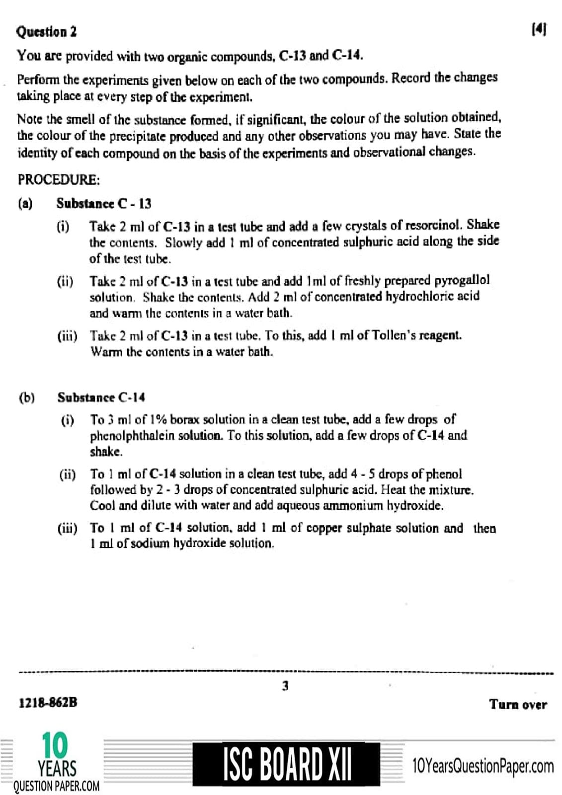 ISC Class 12 Chemistry Practical 2018 Question Paper