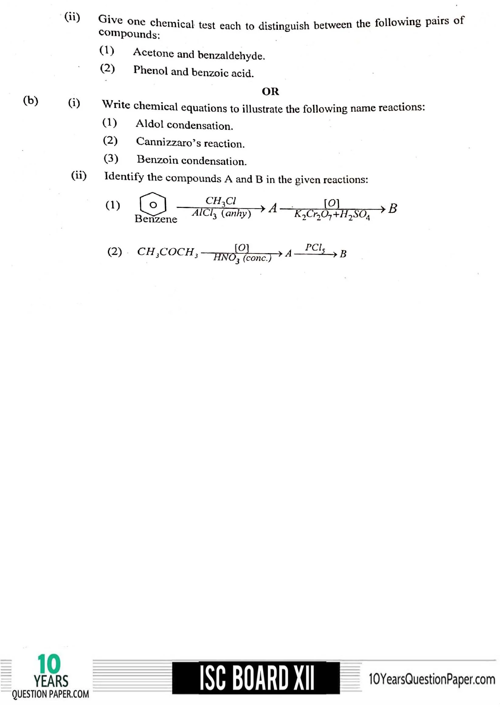 ISC Class 12 Chemistry 2019 Question Paper