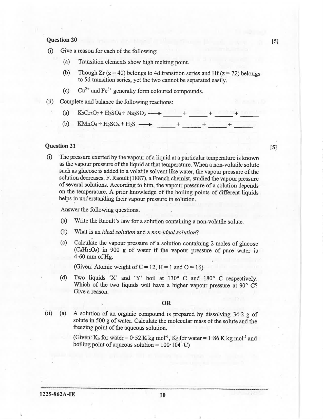 ISC 2025 Chemistry Improvement Examination Question Paper for Class 12 — page 10