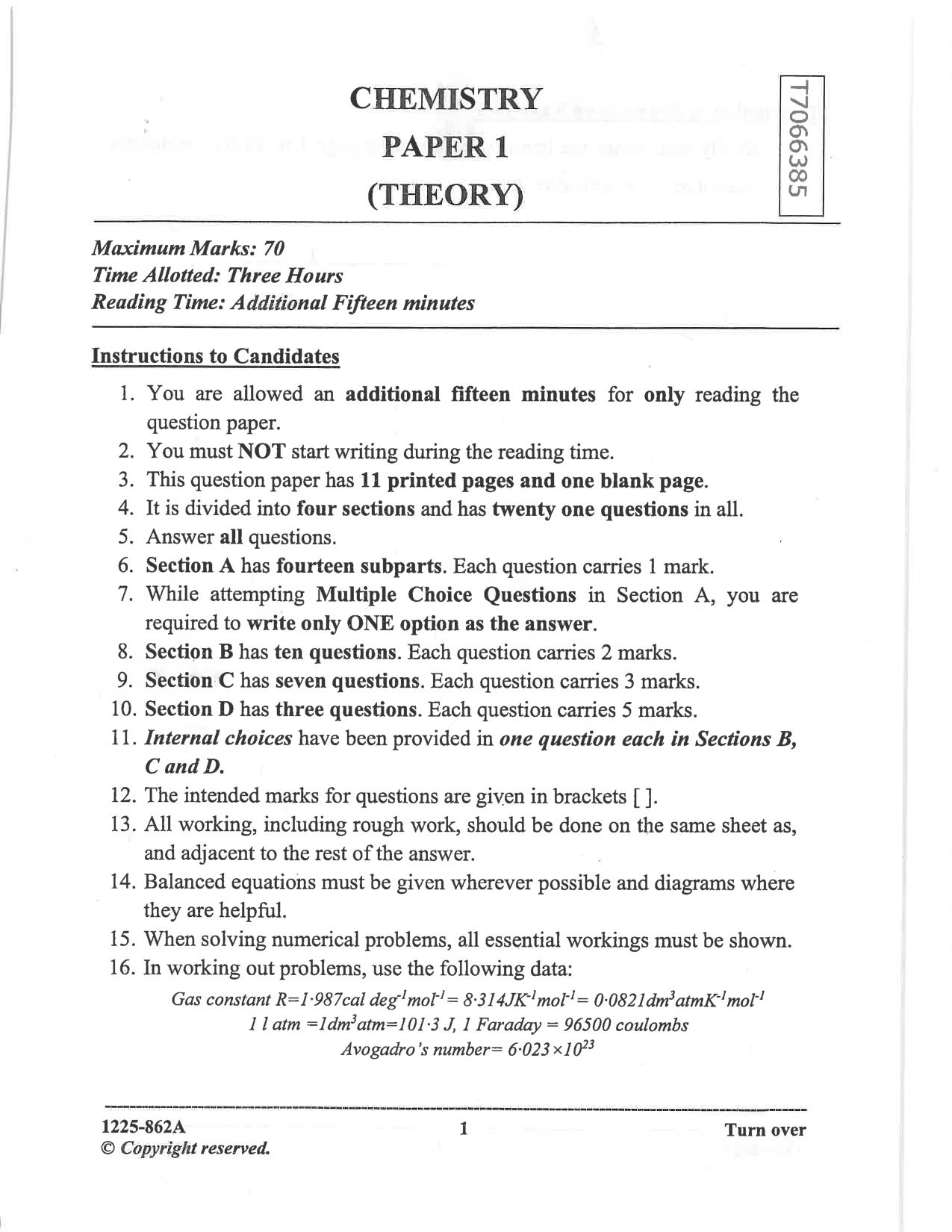 ISC 2025 Chemistry Question Paper for Class 12 — page 1