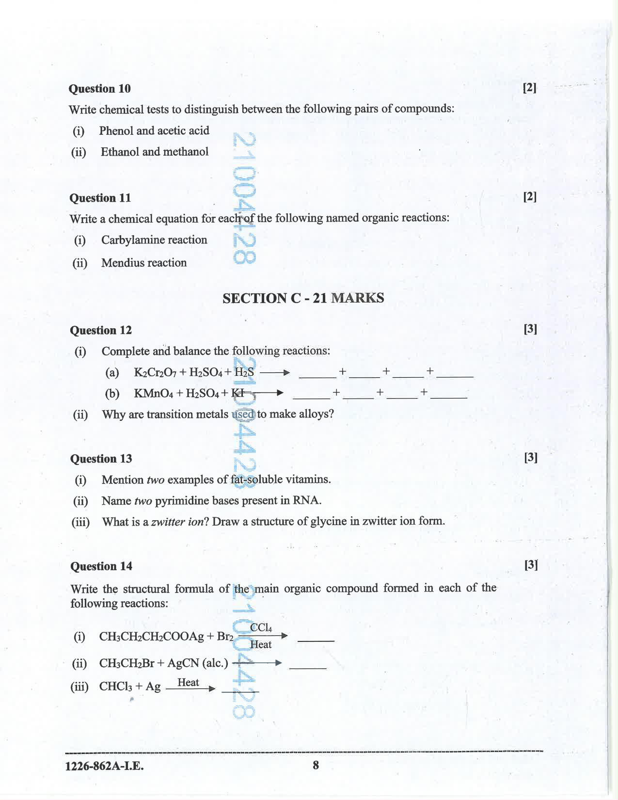 ISC 2026 Chemistry Improvement Examination Question Paper for Class 12 — page 8