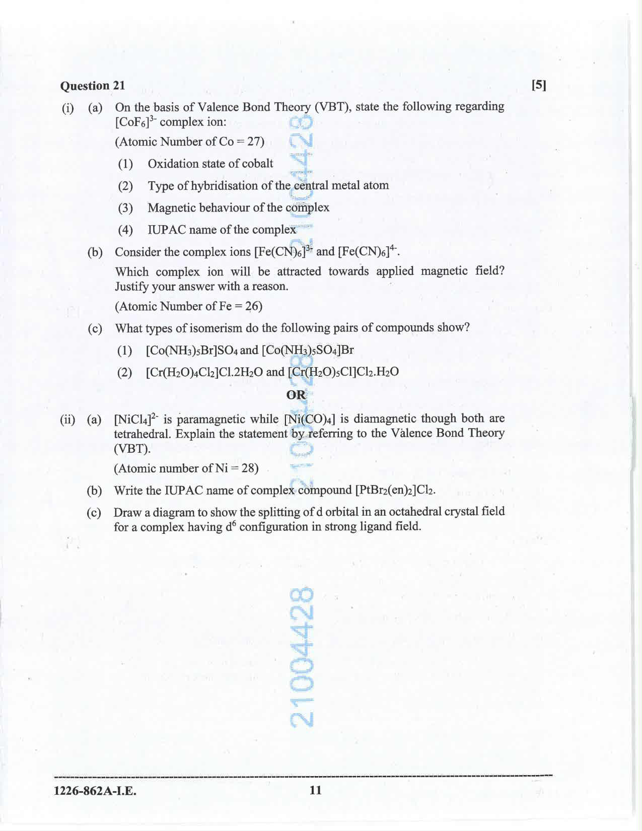 ISC 2026 Chemistry Improvement Examination Question Paper for Class 12 — page 11