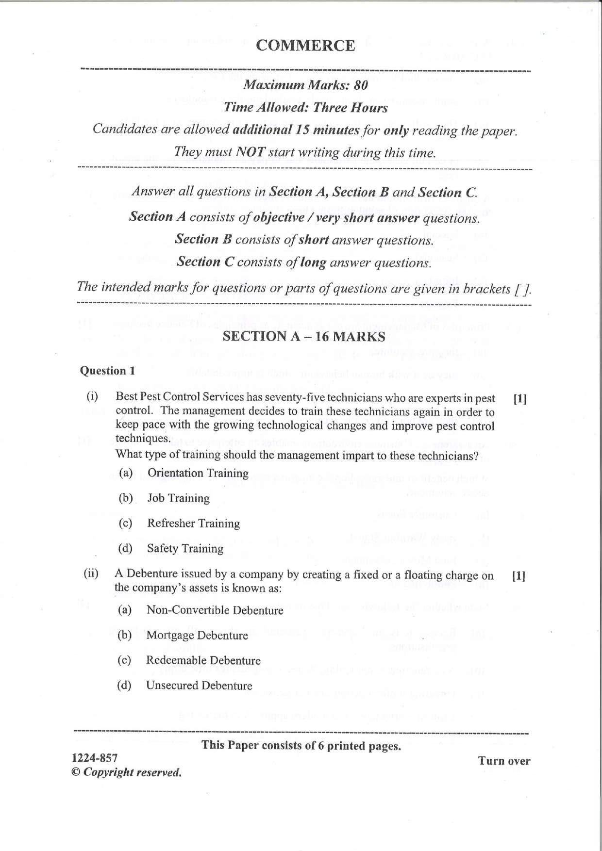 ISC 2024 Commerce Question Paper for Class 12 — page 1