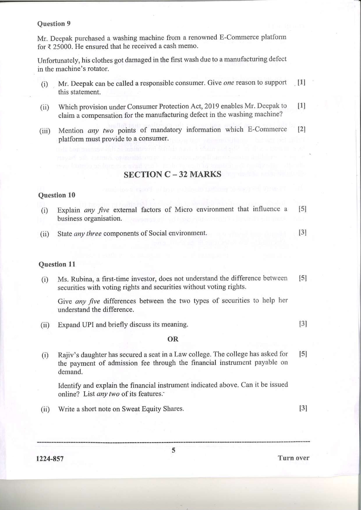 ISC 2024 Commerce Question Paper for Class 12 — page 5