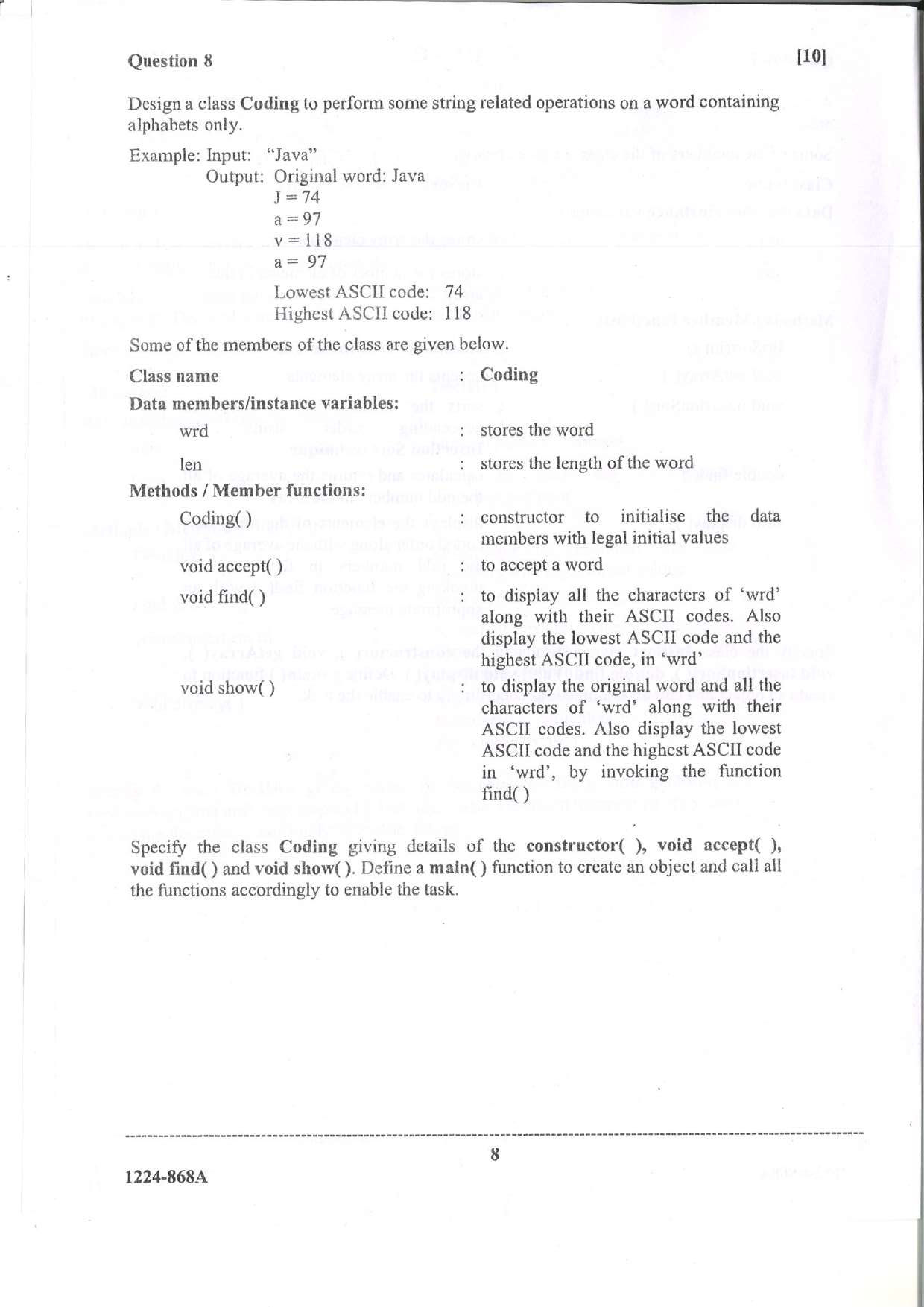 ISC 2024 Computer Science Question Paper for Class 12 — page 8