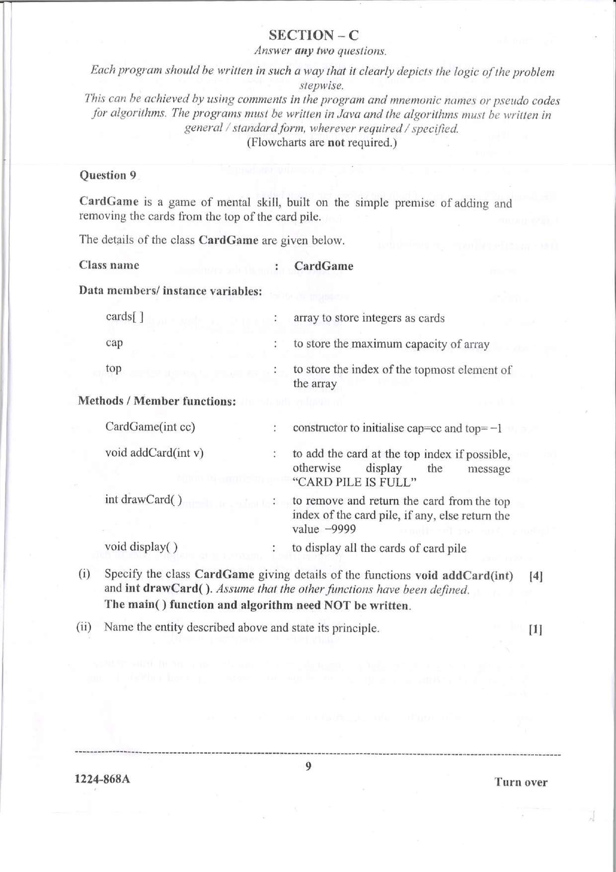 ISC 2024 Computer Science Question Paper for Class 12 — page 9