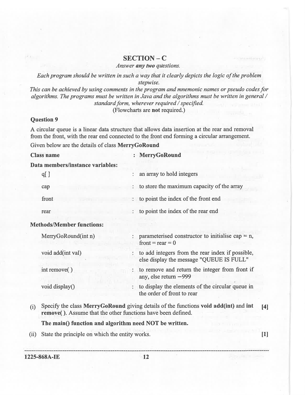 ISC 2025 Computer Science Improvement Examination Question Paper for Class 12 — page 12