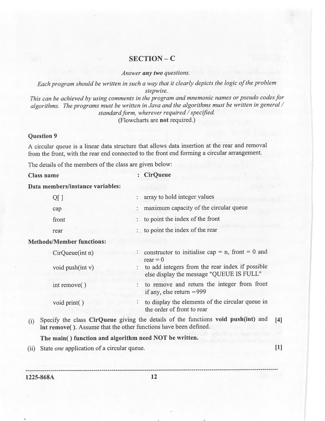 ISC 2025 Computer Science Question Paper for Class 12 — page 12