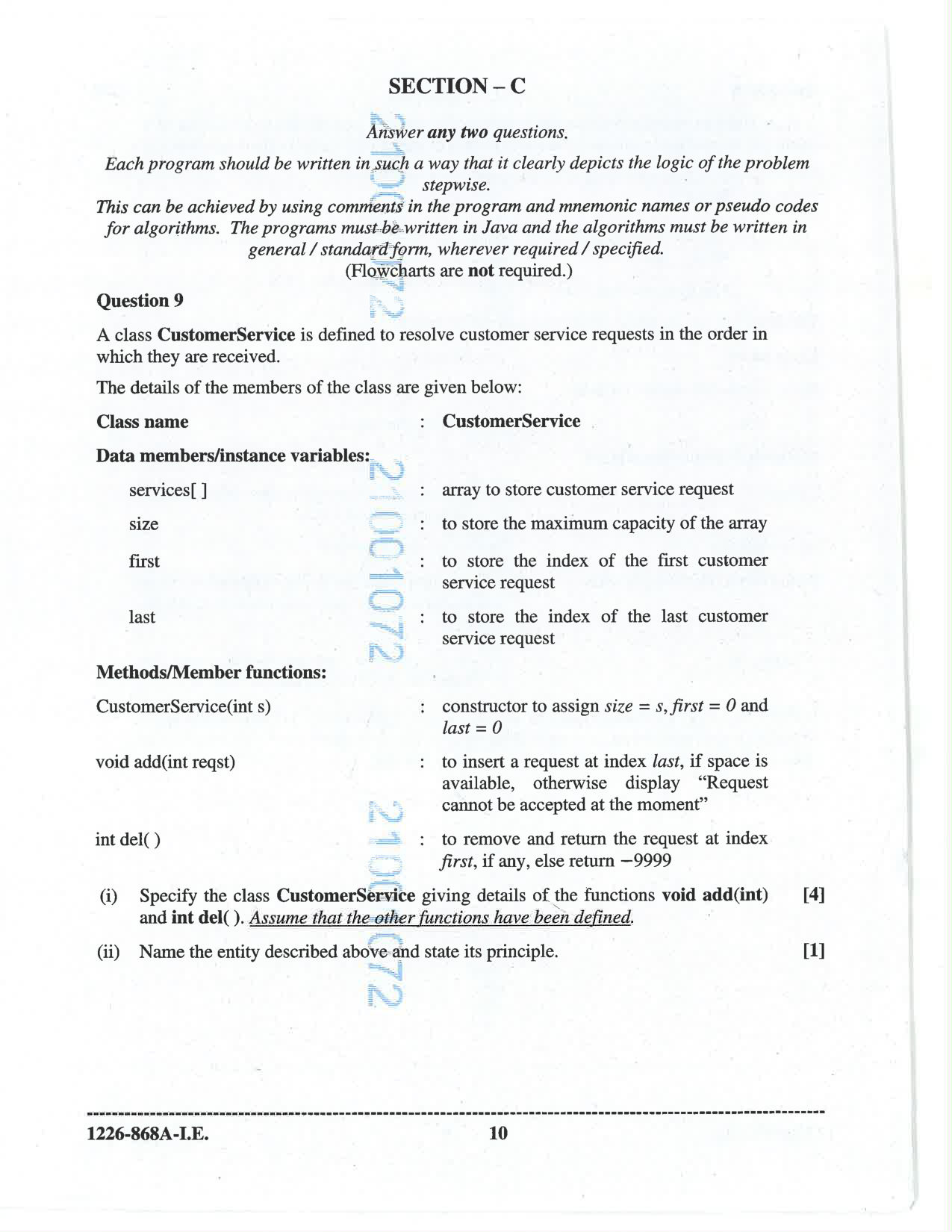 ISC 2026 Computer Science Improvement Examination Question Paper for Class 12 — page 10