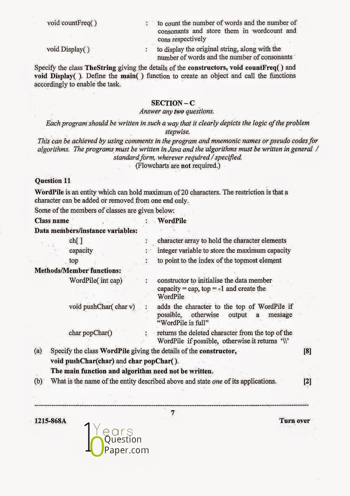 ISC Class 12 Computer Science 2015 Question Paper