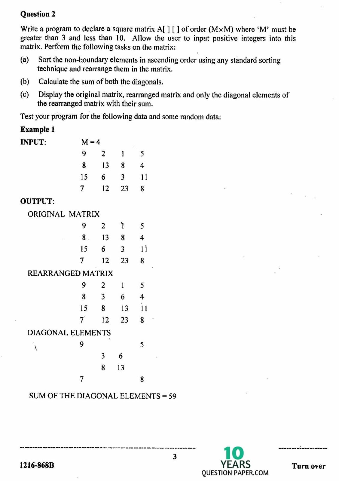 ISC Class 12 Computer Science Practical 2016 Question Paper
