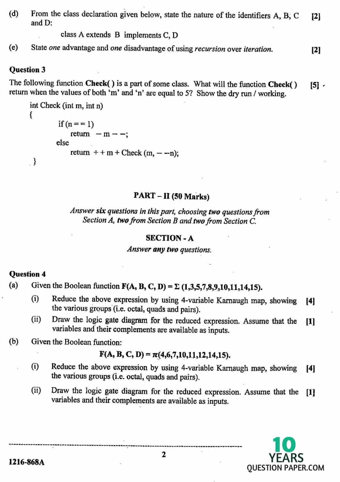 ISC Class 12 Computer Science 2016 Question Paper