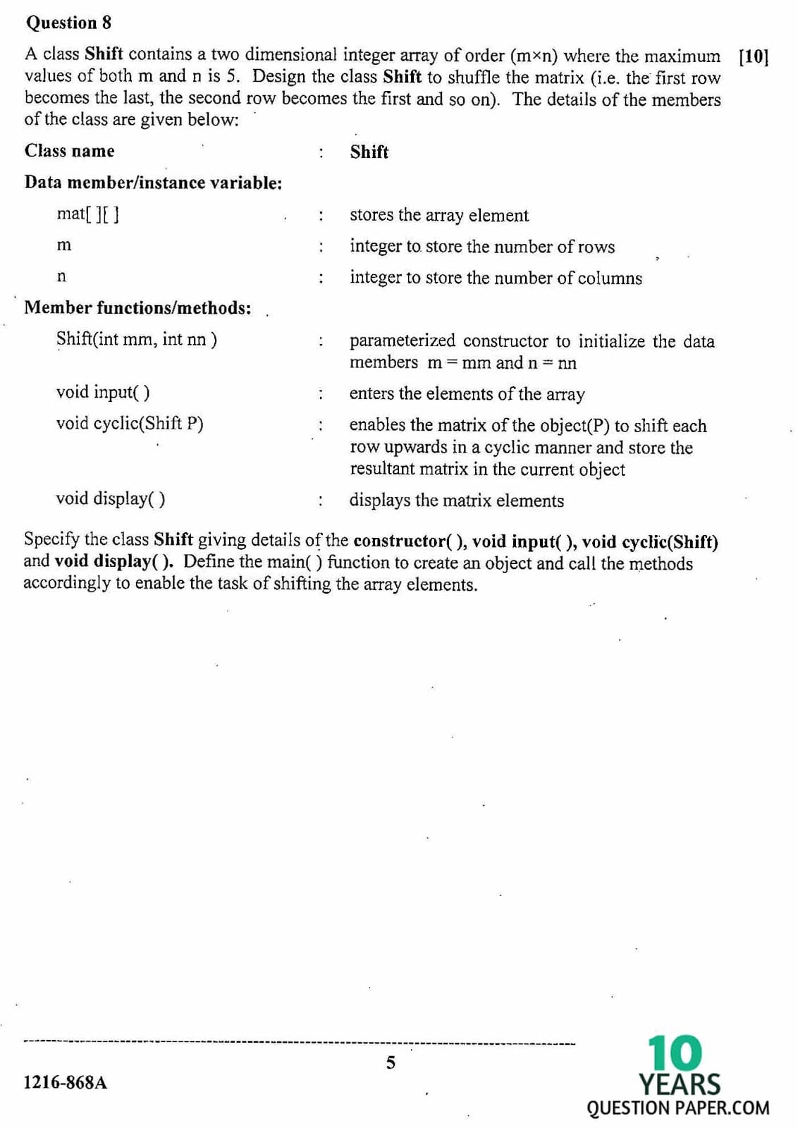 ISC Class 12 Computer Science 2016 Question Paper