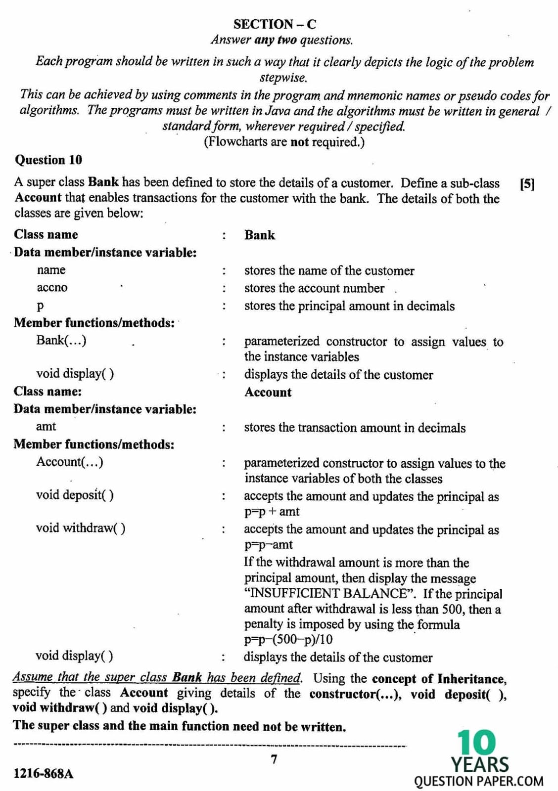 ISC Class 12 Computer Science 2016 Question Paper