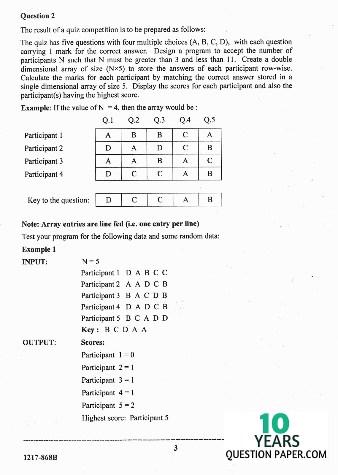 ISC Class 12 Computer Science Practical 2017 Question Paper