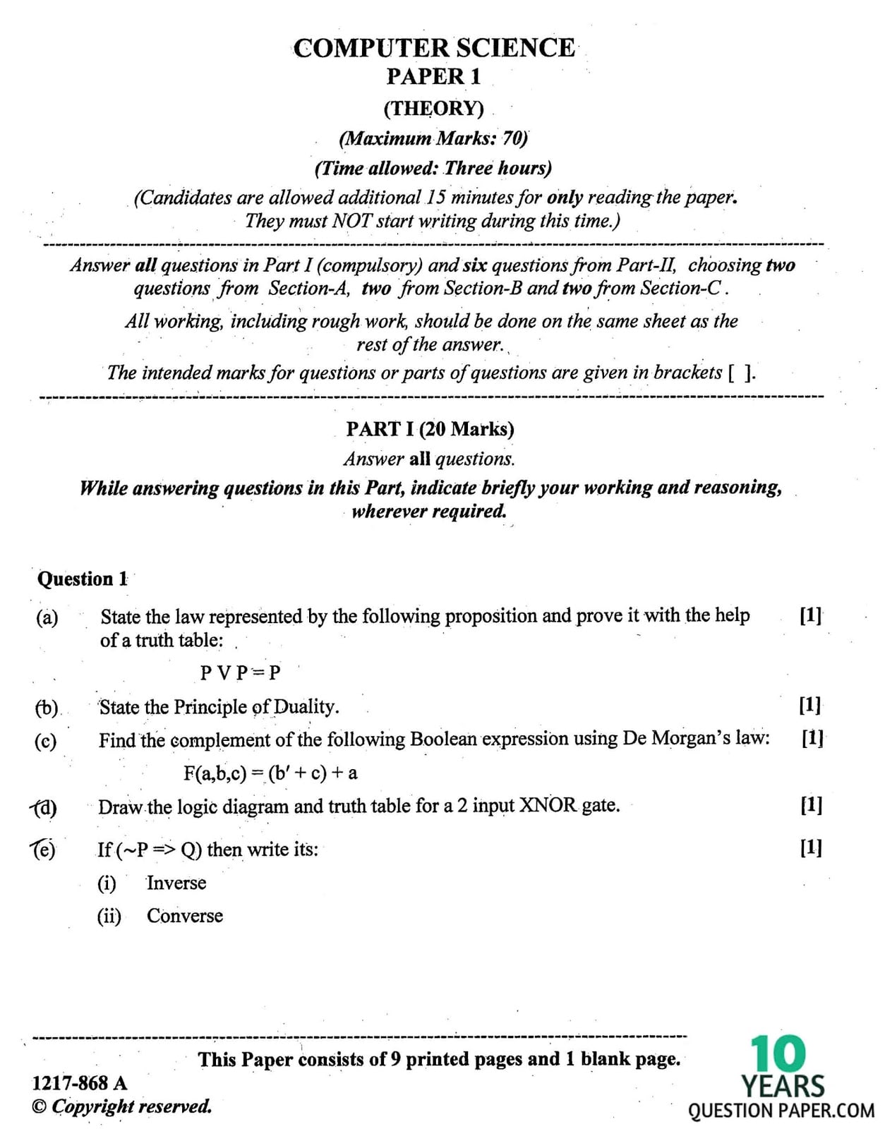 ISC Class 12 Computer Science 2017 Question Paper