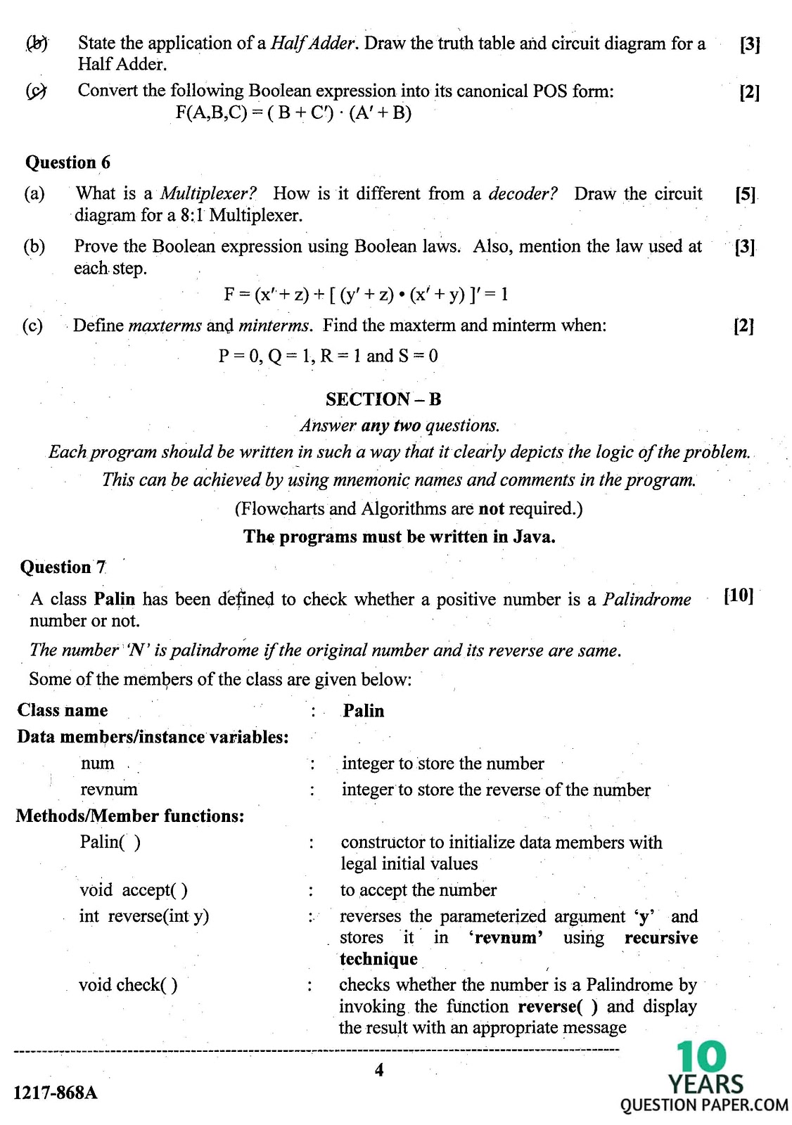 ISC Class 12 Computer Science 2017 Question Paper
