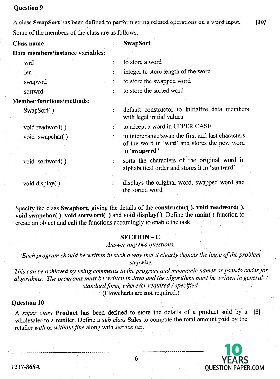 ISC Class 12 Computer Science 2017 Question Paper