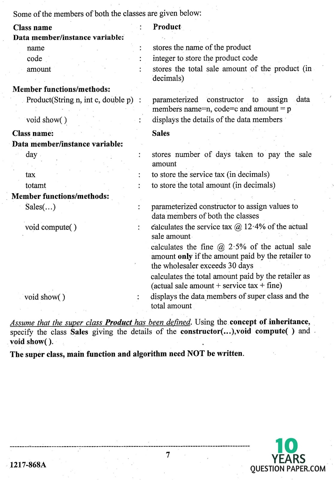 ISC Class 12 Computer Science 2017 Question Paper