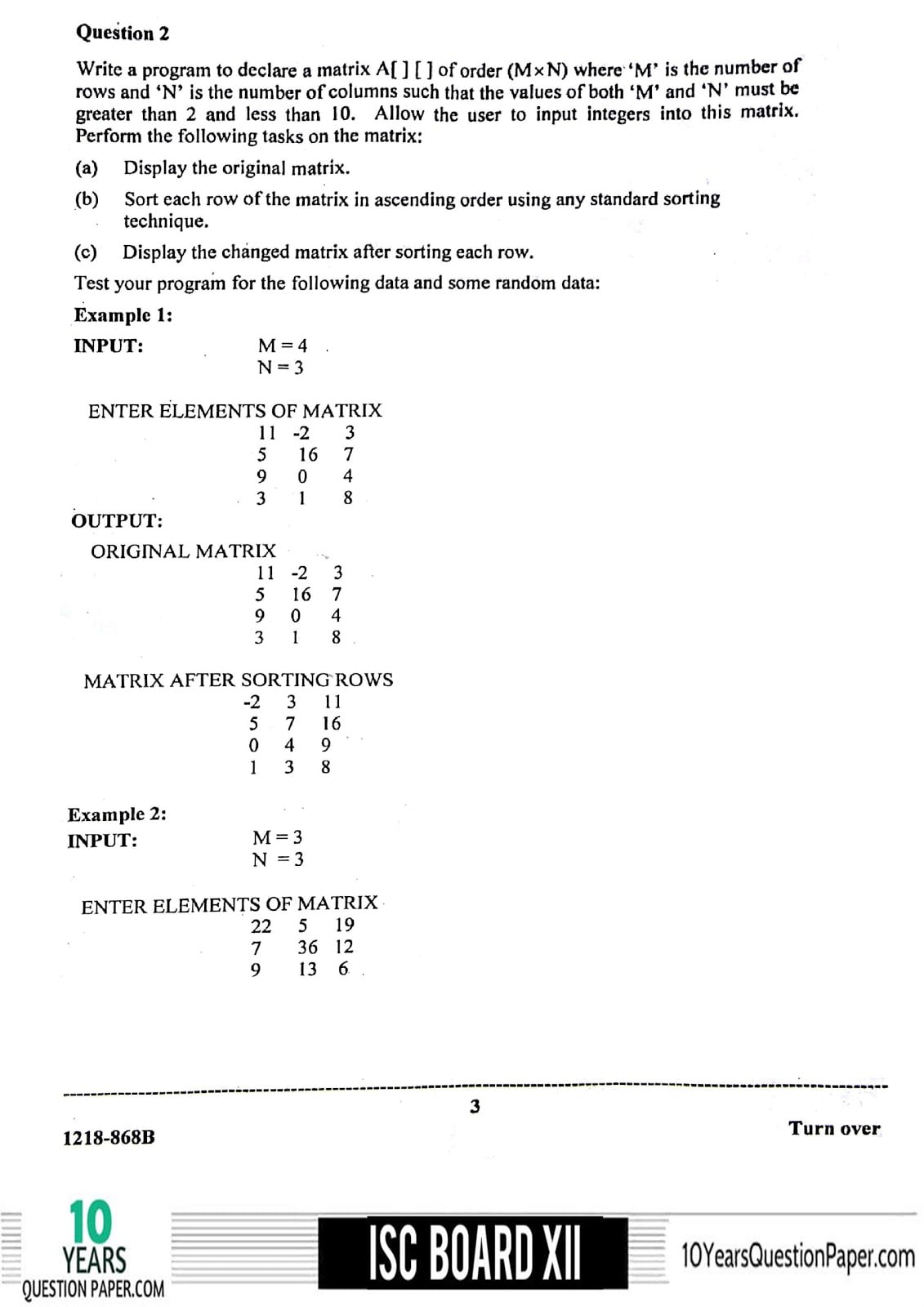 ISC Class 12 Computer Science Practical 2018 Question Paper