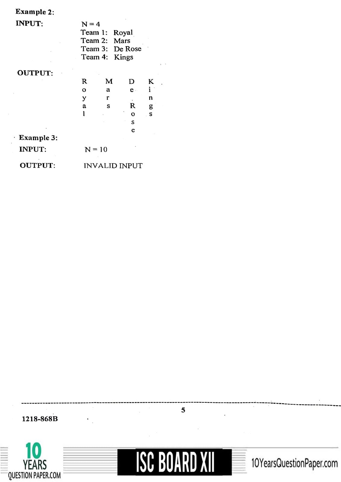 ISC Class 12 Computer Science Practical 2018 Question Paper