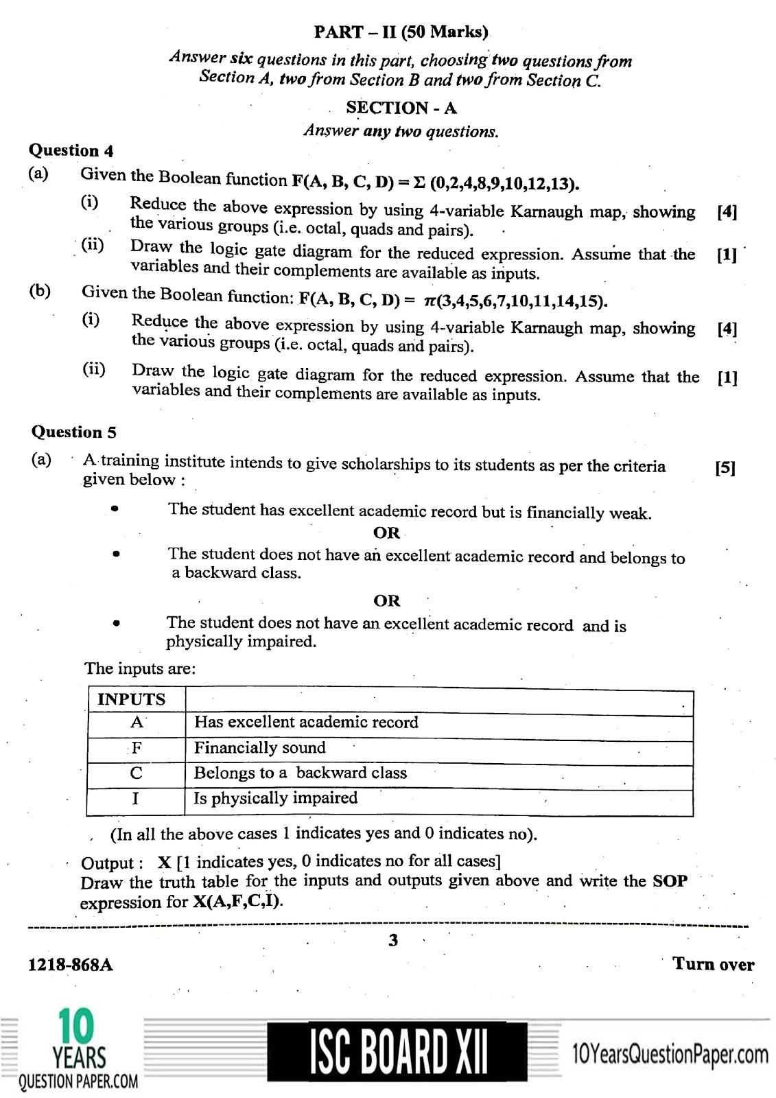 ISC Class 12 Computer Science 2018 Question Paper