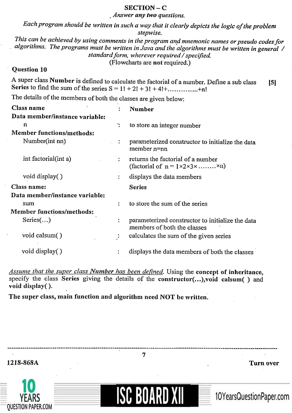 ISC Class 12 Computer Science 2018 Question Paper