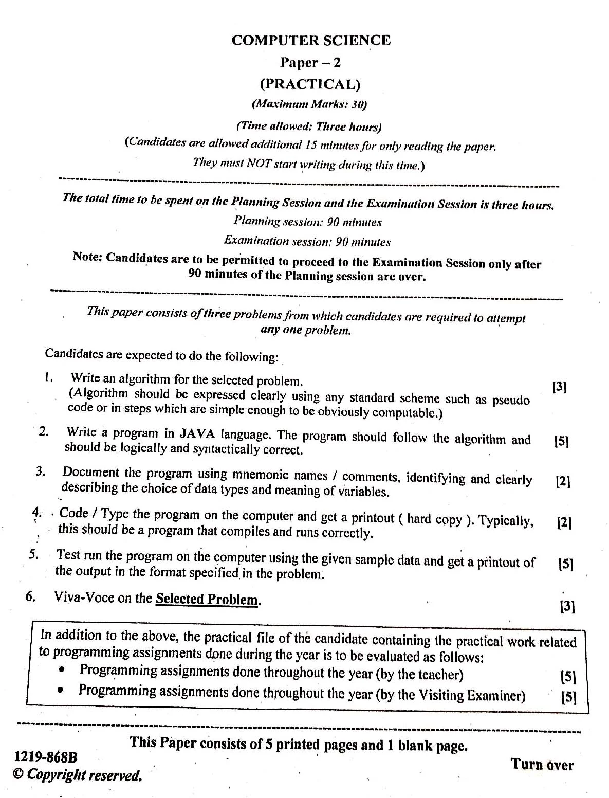 Isc 2019 Computer Science Practical Question Paper For Class 12