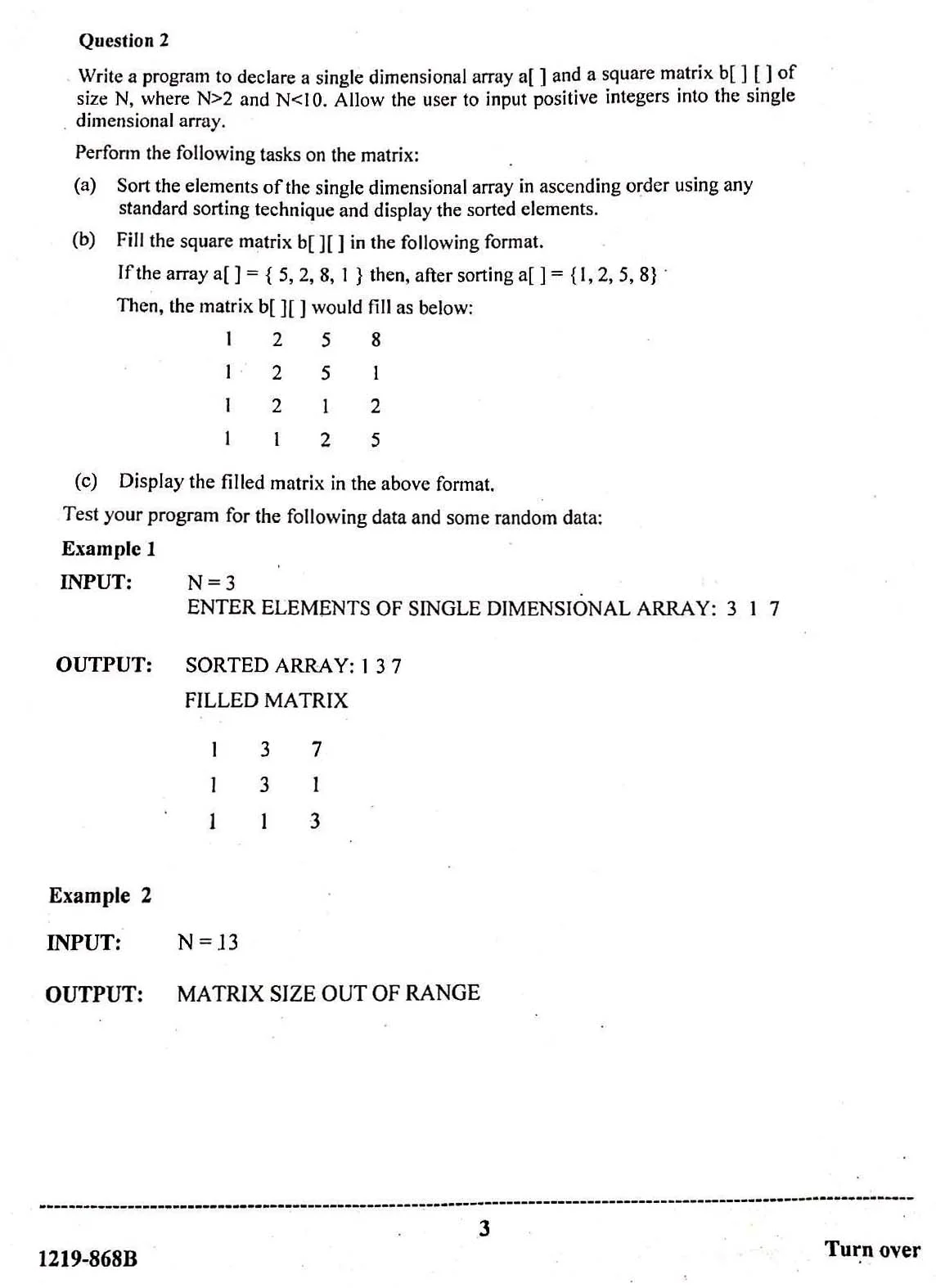ISC Class 12 Computer Science Practical 2019 Question Paper