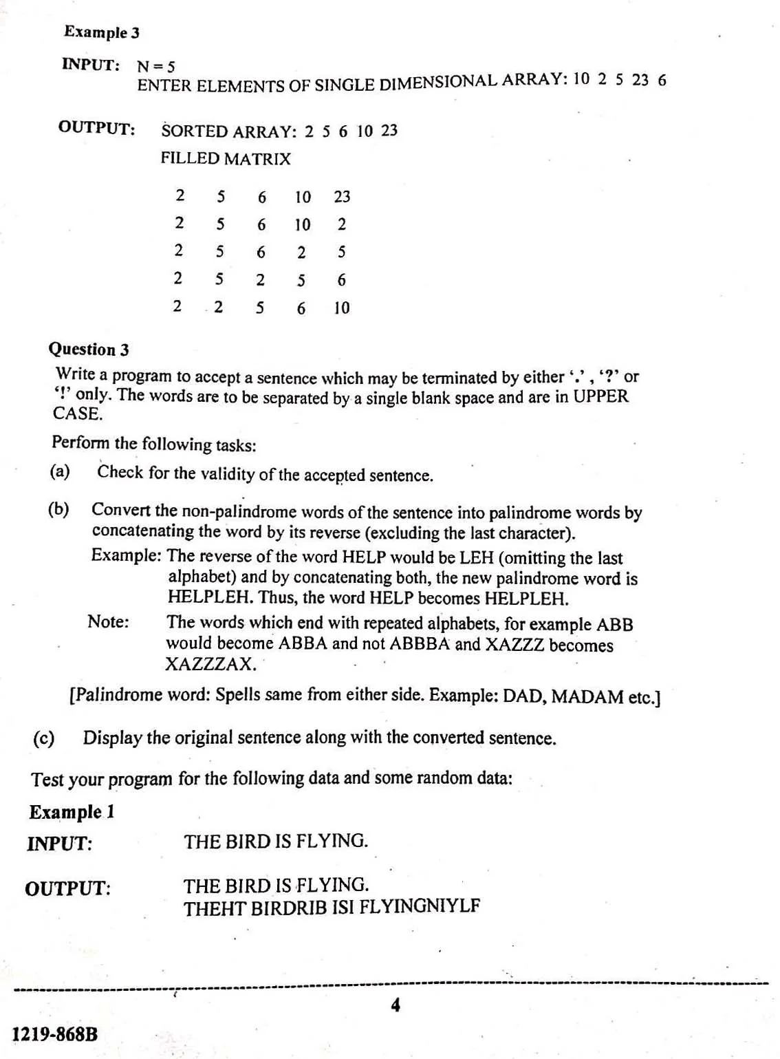 ISC Class 12 Computer Science Practical 2019 Question Paper