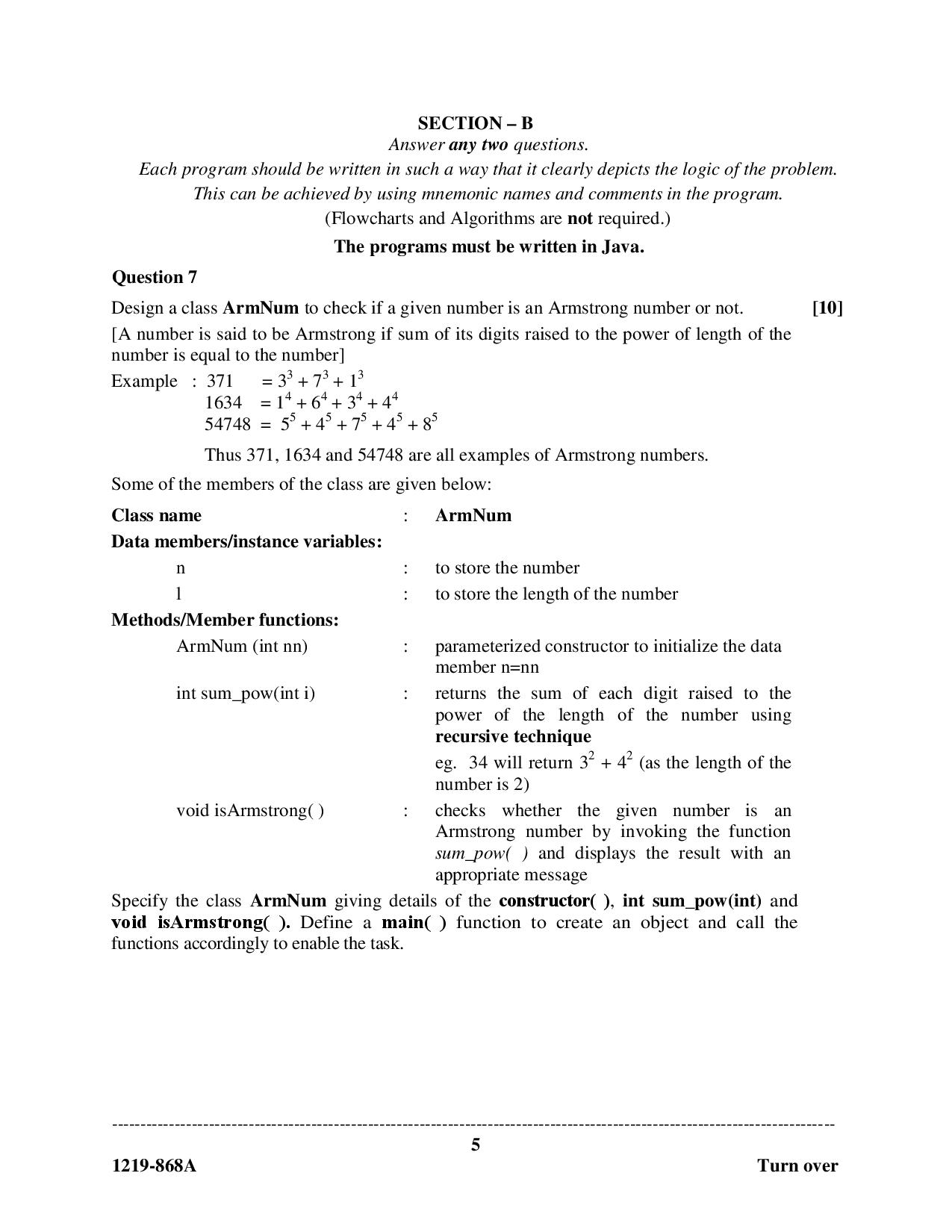 ISC Class 12 Computer Science 2019 Question Paper