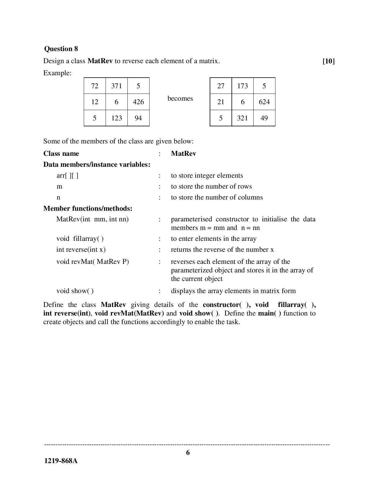 ISC Class 12 Computer Science 2019 Question Paper