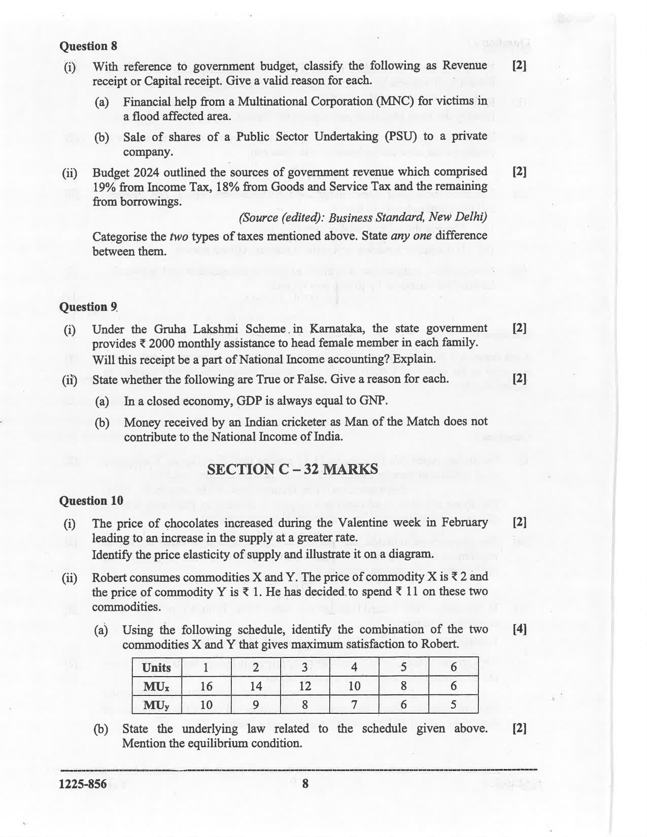 ISC 2025 Economics Question Paper for Class 12 — page 8