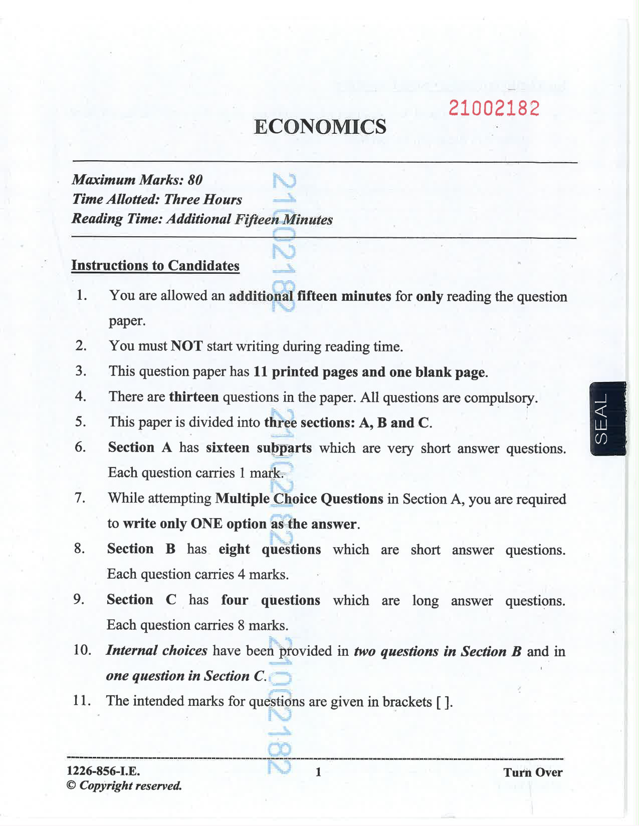 ISC 2026 Economics Improvement Examination Question Paper for Class 12 — page 1