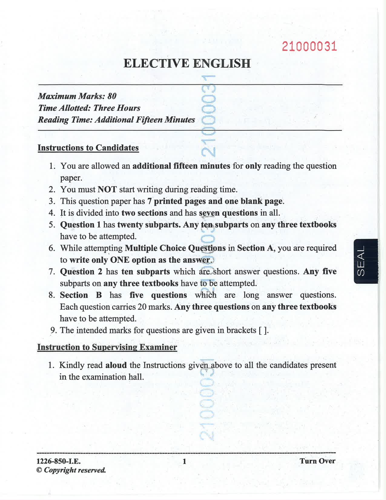ISC 2026 Elective English Improvement Examination Question Paper for Class 12 — page 1